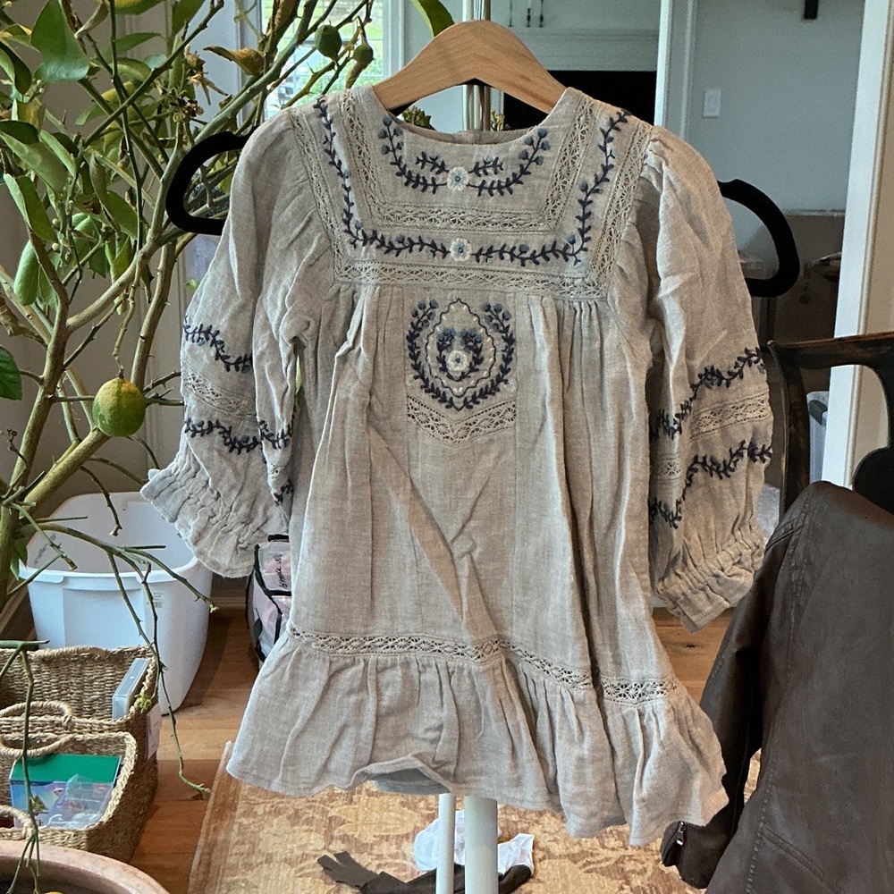 Zara Beige and Blue Embroidered Dress